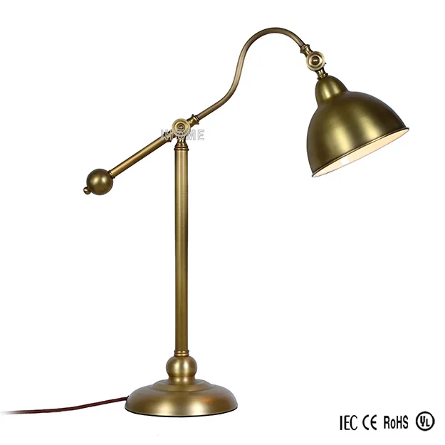 Polished brass desk lamp, metal reading light, room task lamp