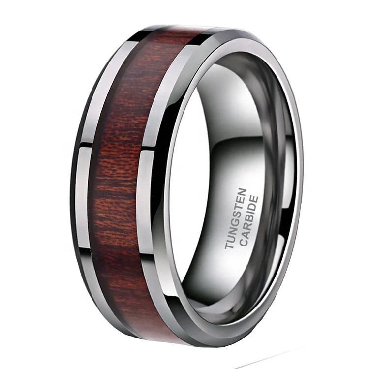 
Personalized Mens wedding rings tungsten carbide,Tungsten wood inlay ring for daily wear 
