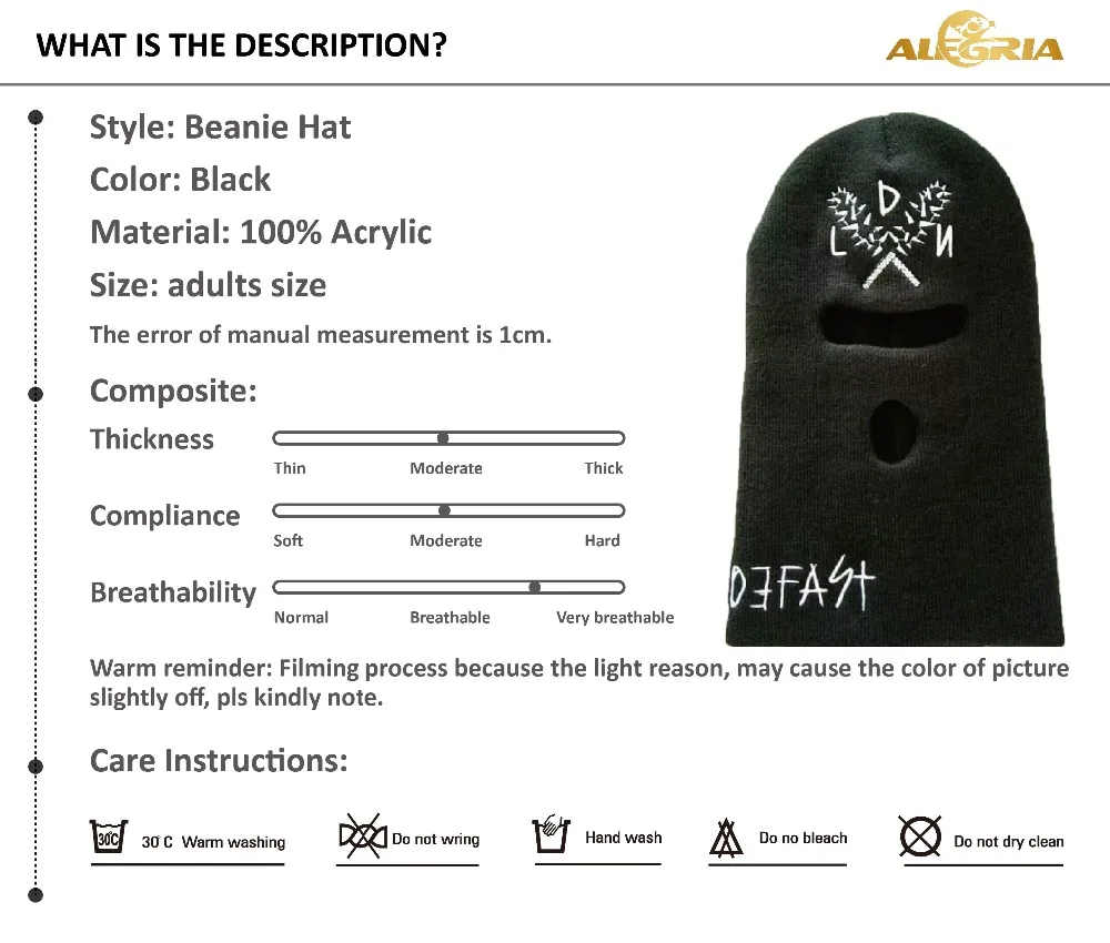 
Black Balaclava Mask 3 Holes Winter Sas Style Army Beanie Hat,Custom Acrylic Ski Face Mask Beanie 