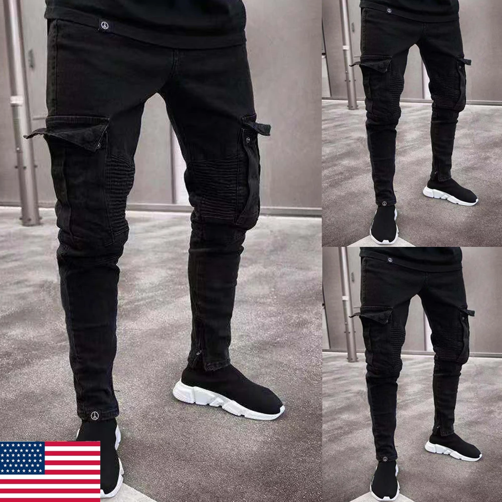 Mens Comfy Stretch Skinny Denim Jeans Pleated Cargo Pants Men Skinny Jeans Frayed Destroyed Trousers Casual Denim Pants Slim Fit Mens Comfy Stretch Skinny Denim Jeans Pleated Cargo Pants Men Skinny Jeans Frayed Destroyed Trousers Casual Denim Pants Slim Fit
