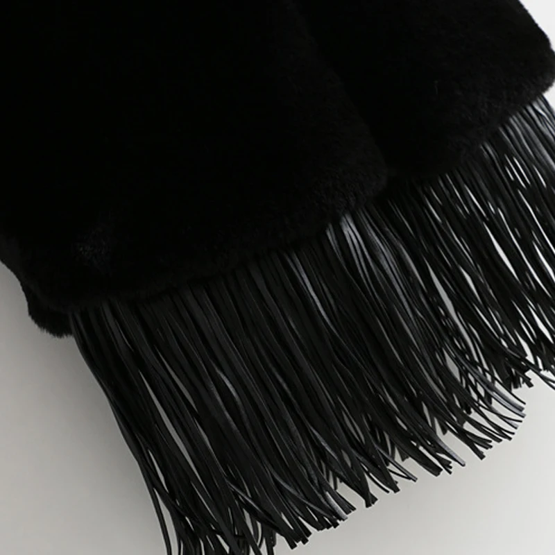 
Black fake rabbit fur vest for children cute fur gilet with tassel 