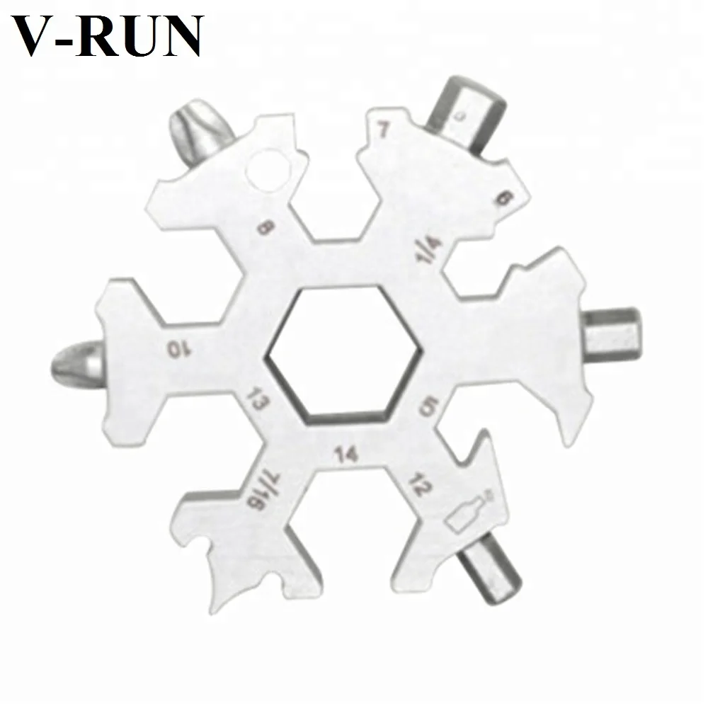 19 in 1EDC metal snowflake keychain snowflake wrench stainless multi tool