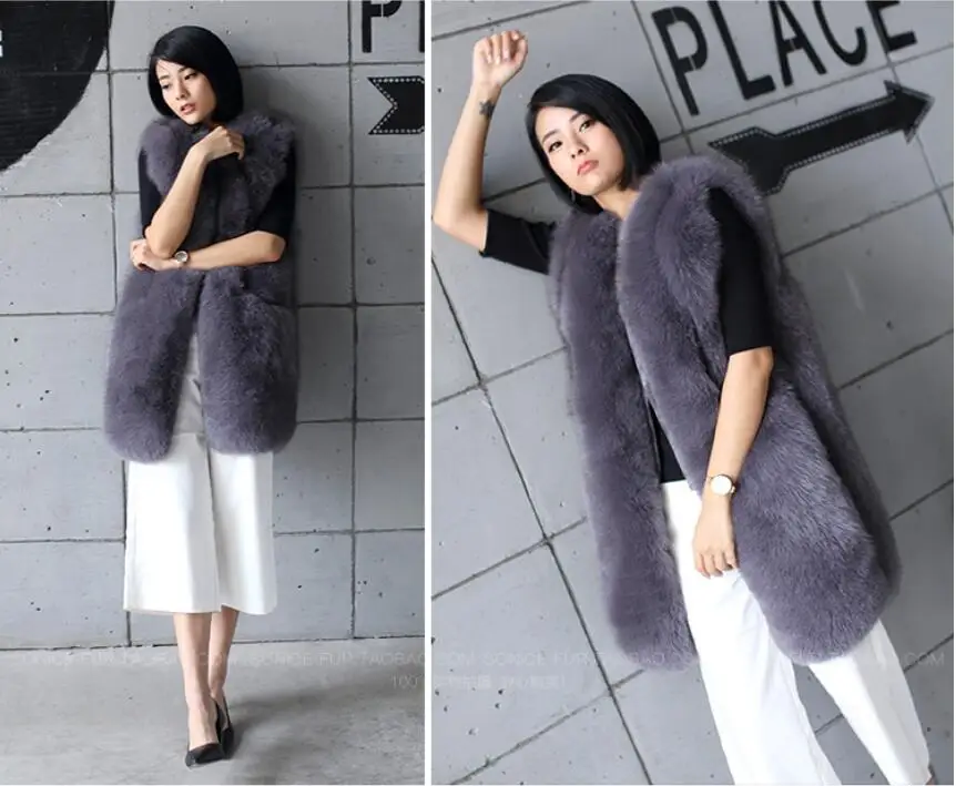 STABILE New Fashion Long Style Vest Warm Women Fox Coat High-Grade Faux Fur Vest