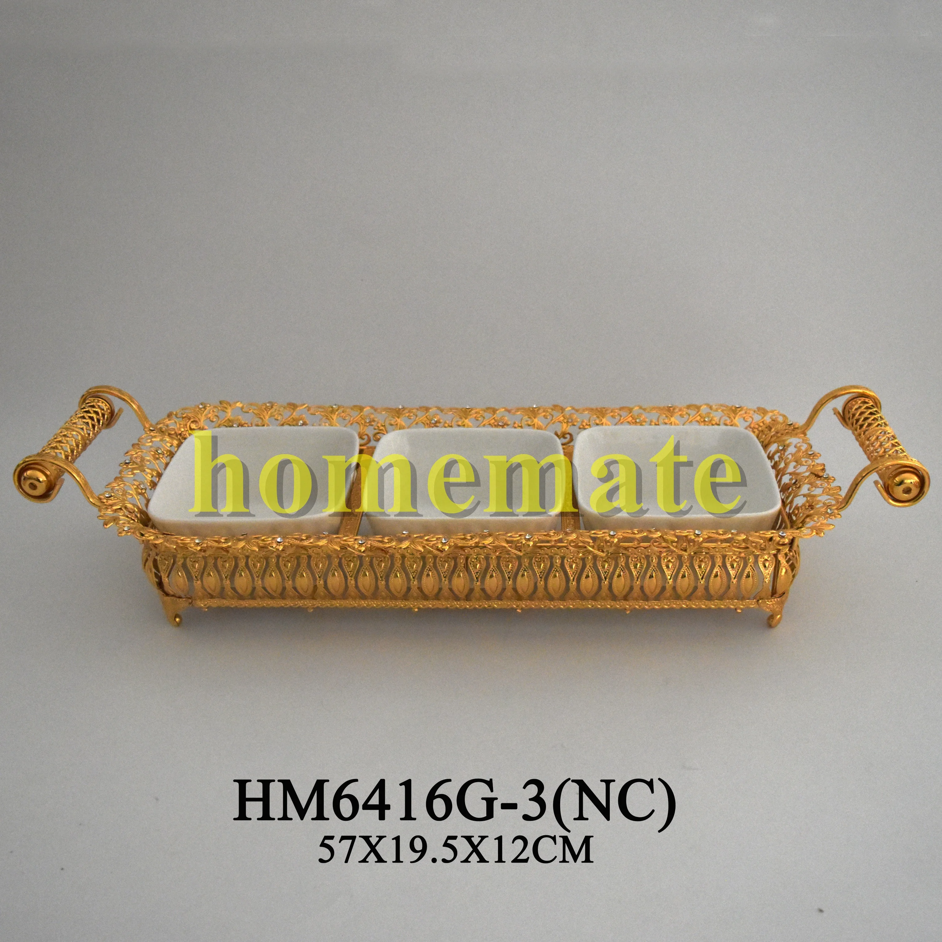 
Kitchen portable metal frame square ceramic coffee sugar spice bowl with handle 