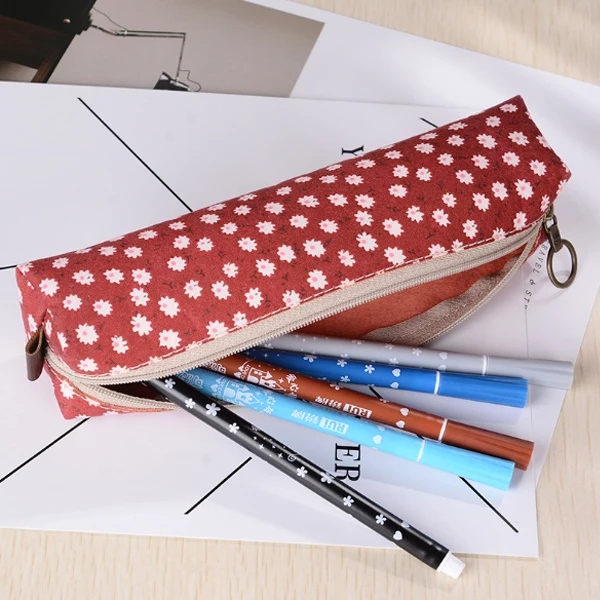 NEW Girl school office clear trendy canvas pencil pouches online shiny flower floral pattern canvas pencil case