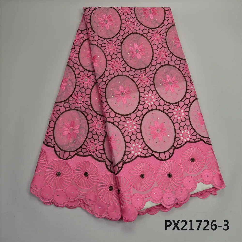 PX21726-3 high quality pink color african lace fabrics online shopping mail swiss voile cotton fabric