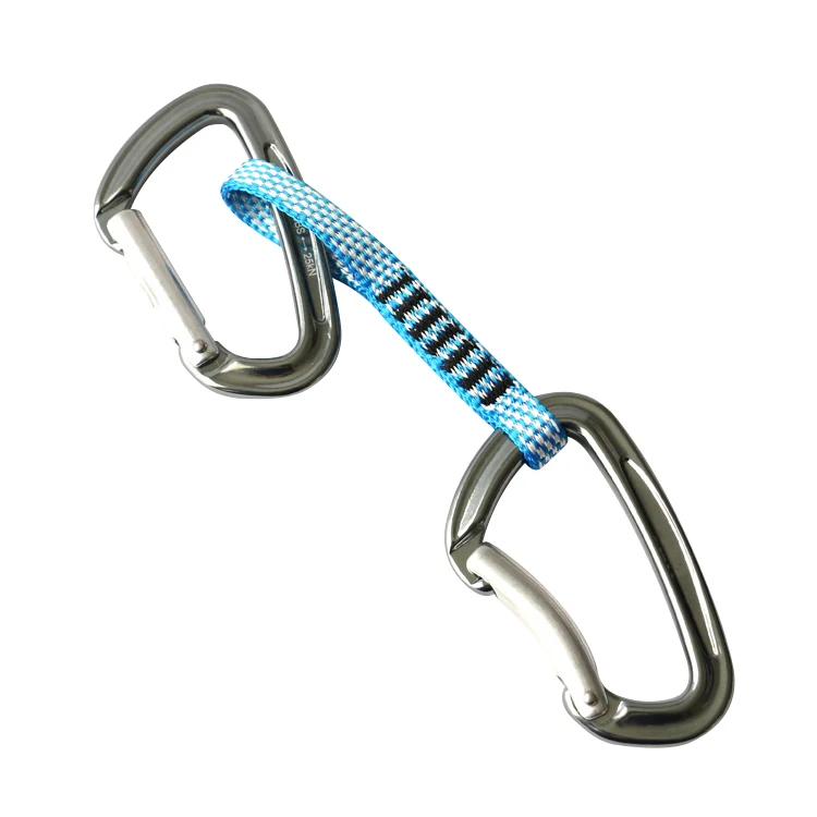 Customized aluminum alloy safety quick draw climbing carabiner lanyard with webbing quick release snap hook