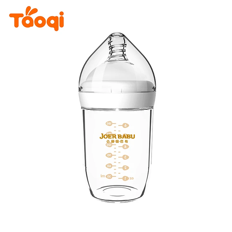 6oz High borosilicate bpa free unique glass milk feeding baby bottle