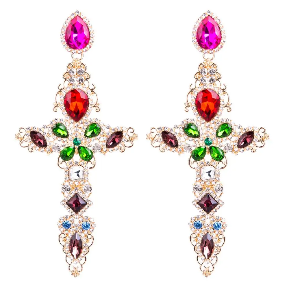 Big Cross Earrings For Women Large statement Earrings crystal dangle earrings rhinestone trending jewelry 2020