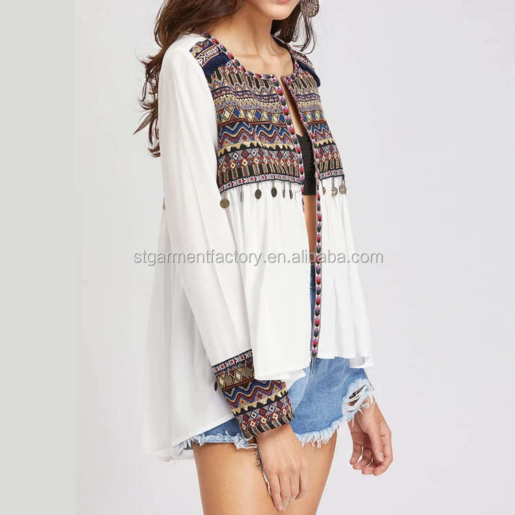 Винтажные топы с вышивкой для девочек; Весенний Повседневный Кардиган вышивкой; Красивые блузы и топы; Sta-00352