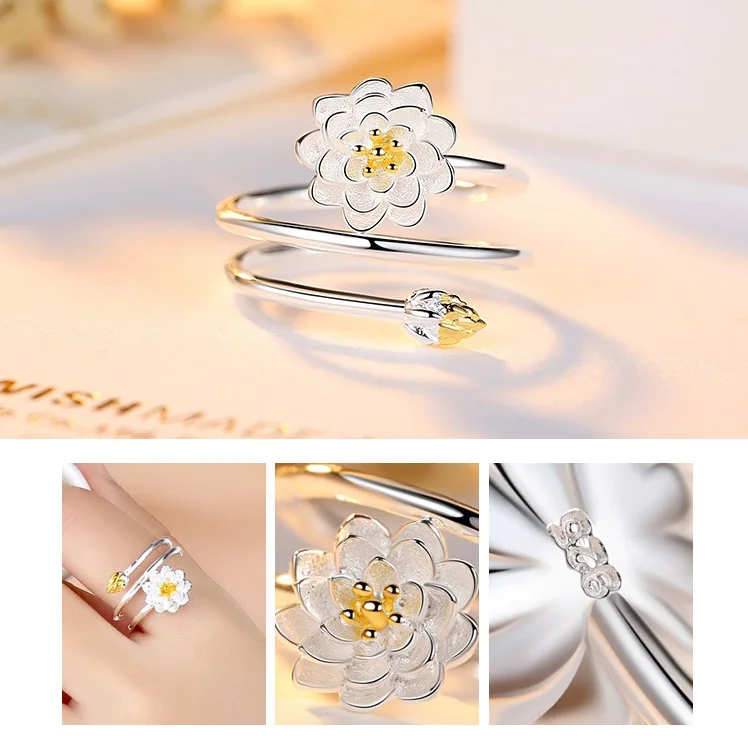 Alibaba Silver Plated Adjustable Size Rings Lotus Design Fashion Jewelry