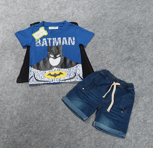 children t-shirt with cape and short jeans 2 pcs suit