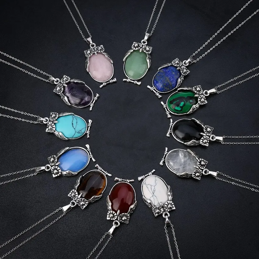 Vintage Owl Necklace Pendant with Birthstone Chakra Crystal Jewelry for Women and Men