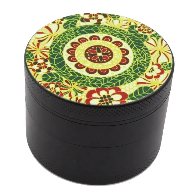 Mandala Series zinc alloy 4 Piece Herb Grinder 50mm black