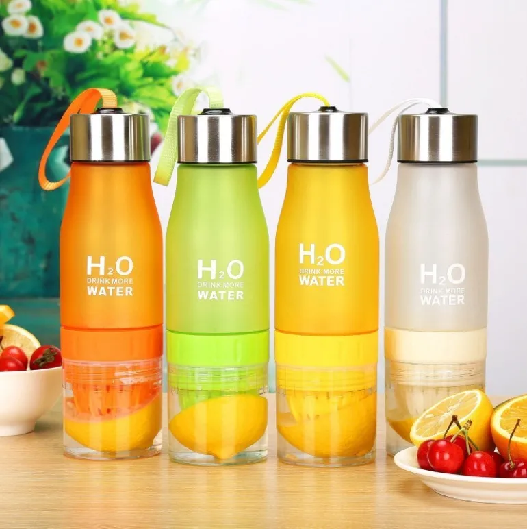 
Free sample fruit Lemon Water Bottle 650ml Multi Color H2o Water Drinking Bottle Infusion Sports Bottle 