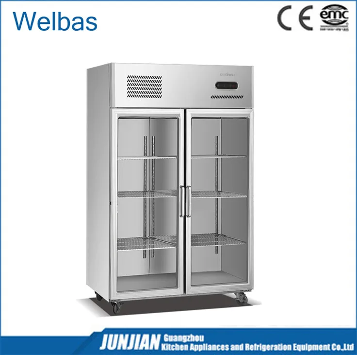 Double door kitchen refrigerator with 201 stainless steel and commercial upright freezer