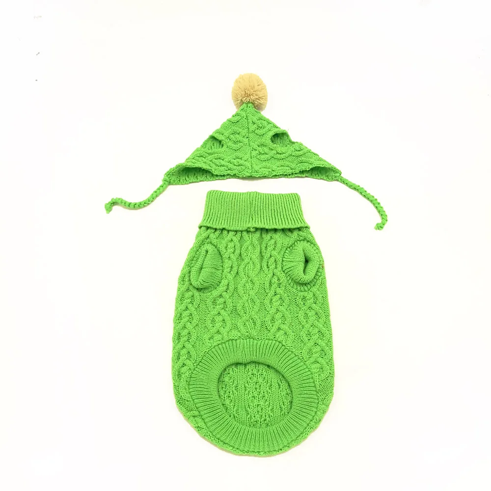 2019 new design pet plaid dog cloth sweater knitted cable knit dog clothes cat clothing with hat