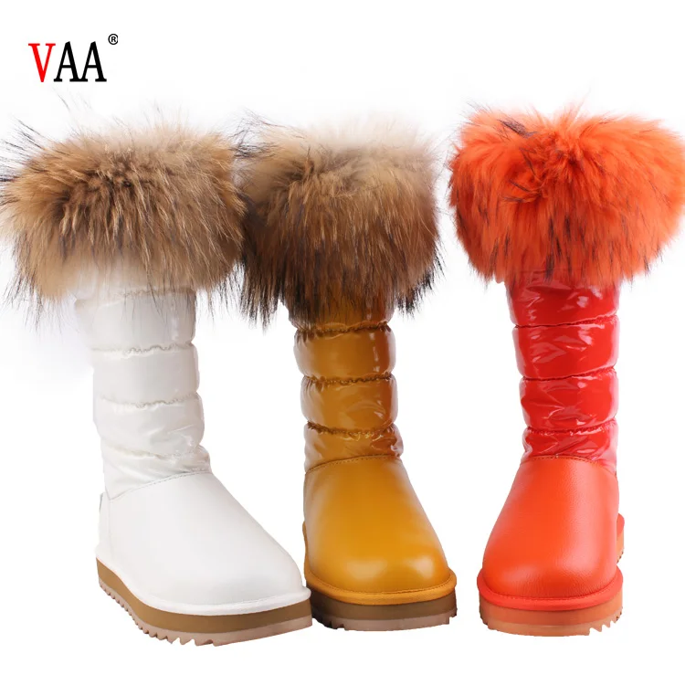 CF-079 Free Samples Waterproof Genuine Leather Racoon Fur Wholesale Fashion Lady Snow Shoes Boots
