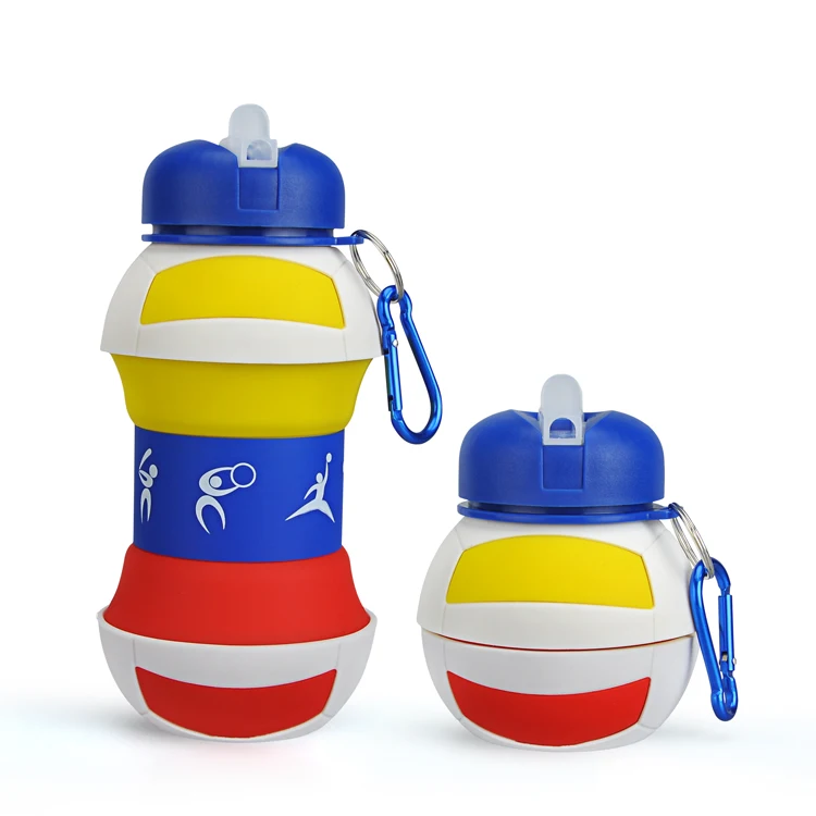 Custom Logo Gym Shaker Volleyball Sport Water Bottle Unisex Foldable Silicon Pressing Type Anti-Corrosion Coating Boiling Water