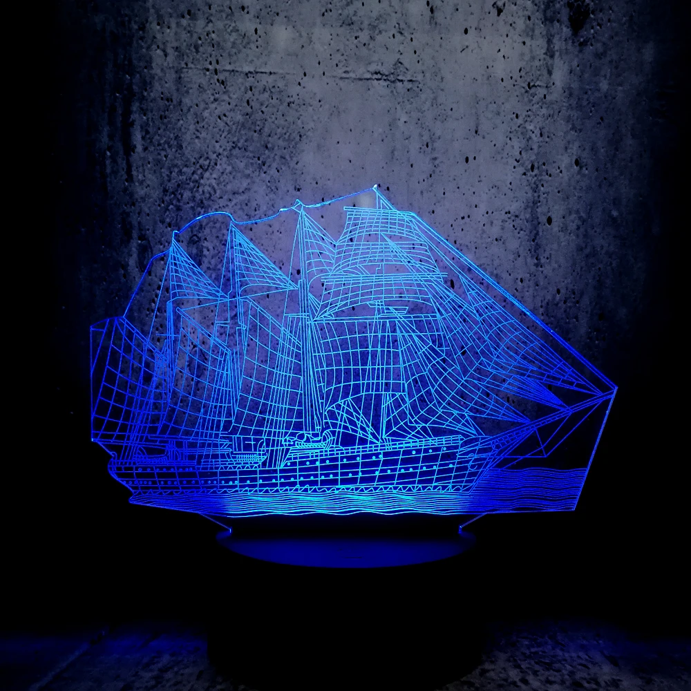 3D Retro Ancient Sailing Sea Boat Ship LED Lamp Chinese Style Multicolor Illusion RGB Night Light USB Table Desk Decor led lava