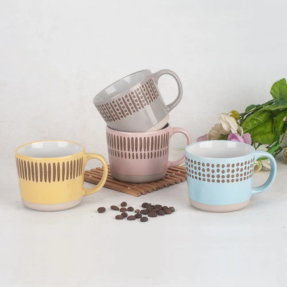 New design clay bottom 7 oz tulip shape stoneware coffee mugs ceramic