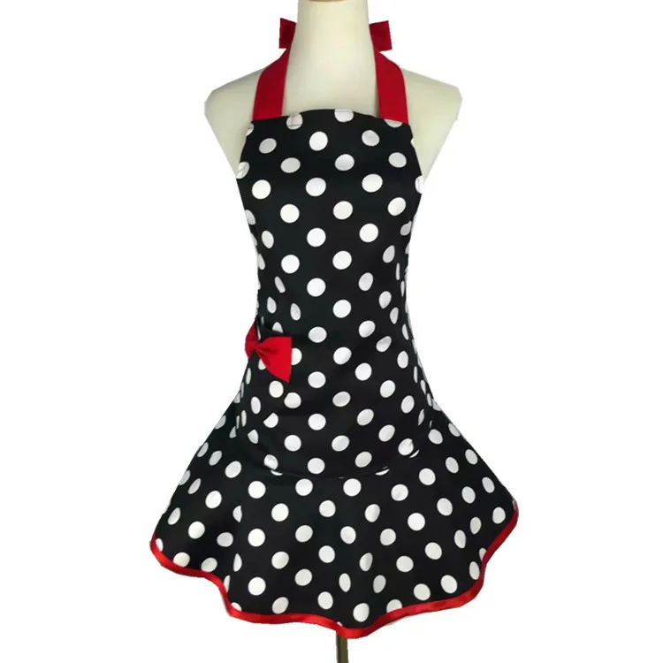 Christmas Flirty Aprons for Women Girs with Pockets Black White Polka Dot Ruffle Original Apron Retro Sexy Apron