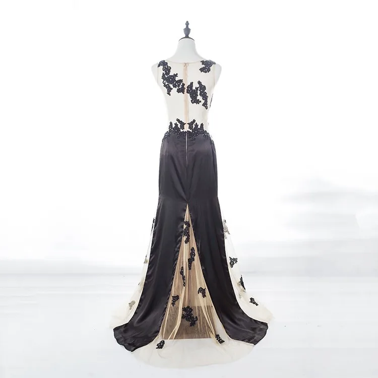 Latest long-length black a line evening dress formal