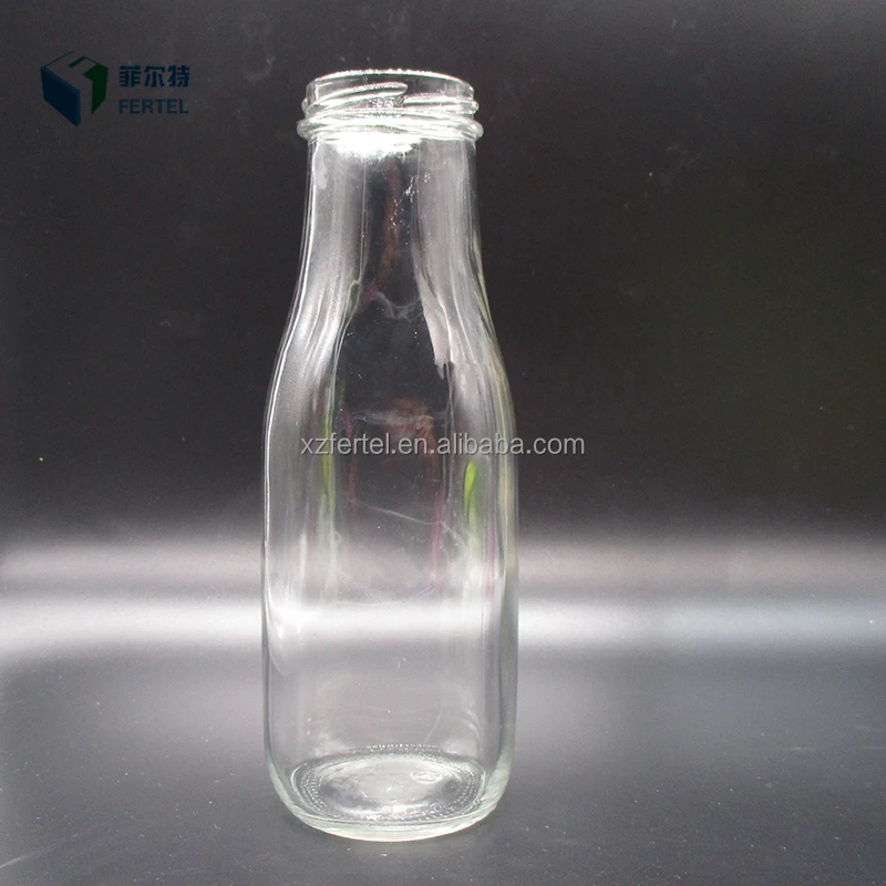 
250ml Custom Glass square juice bottle 400ml for milk with metal lid and straw 