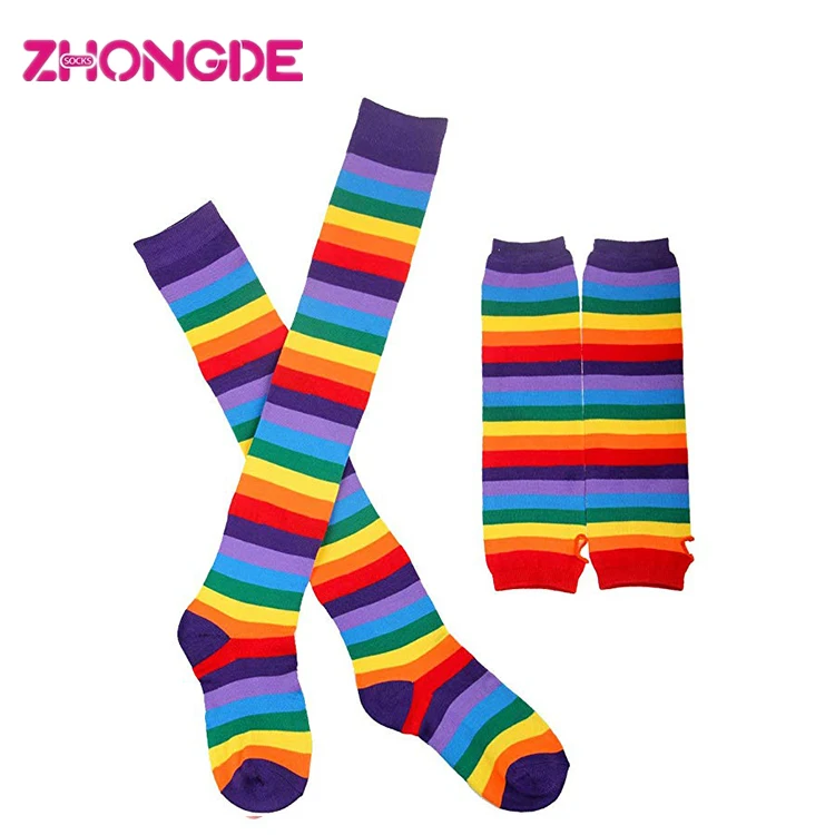 Custom Rainbow Stripe Fingerless Gloves Arm Warmer