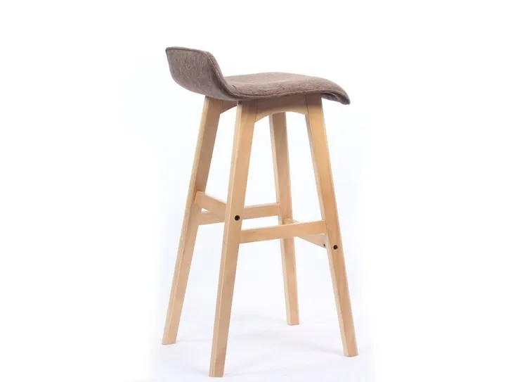 Modern fabric curved seat oak barstool,with footrest modern fabric high barstool for sale