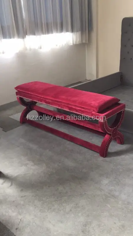 French style upholstered bedroom furniture fabric ottoman long bench stool