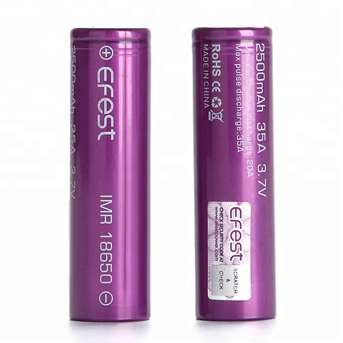 
Best 35A Vape 18650 Battery Efest 18650 2500Mah 35A 3.7V Rechargeable Purple 