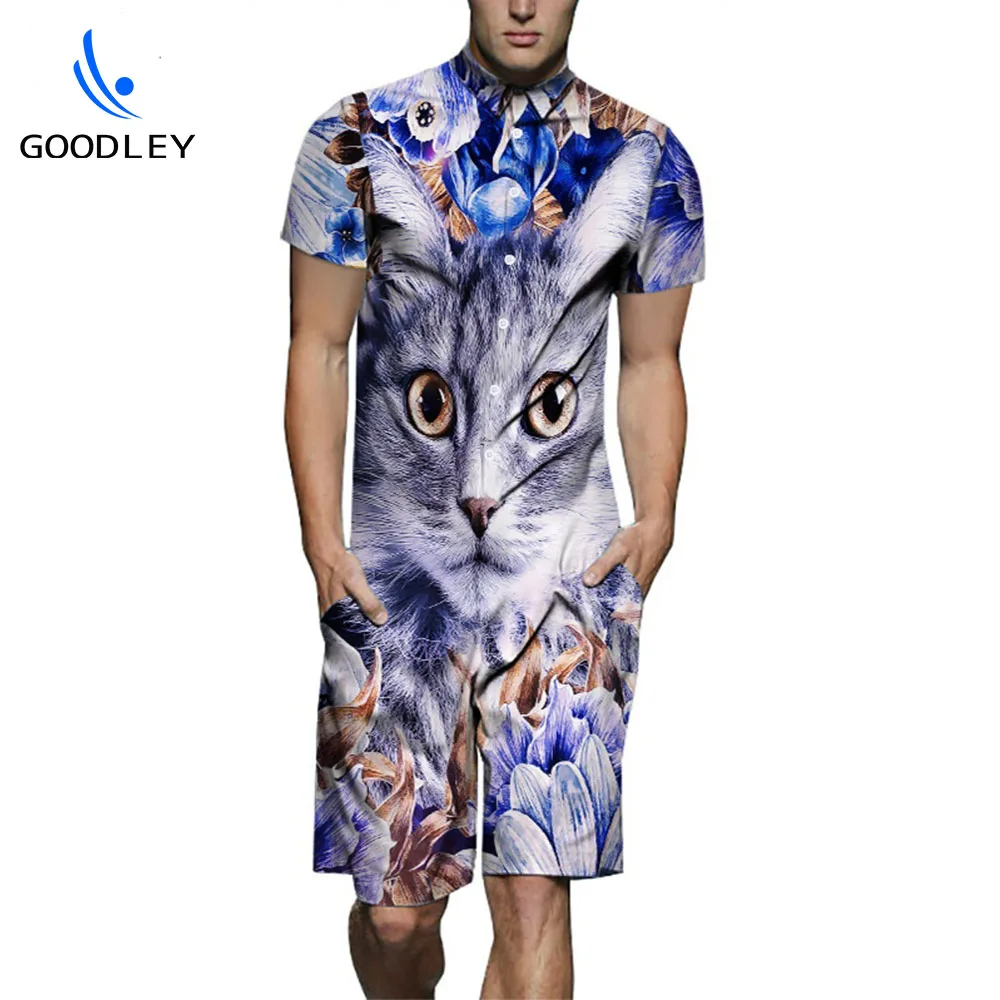 casual fashion 3d dyed sublimation print jumpsuit for men