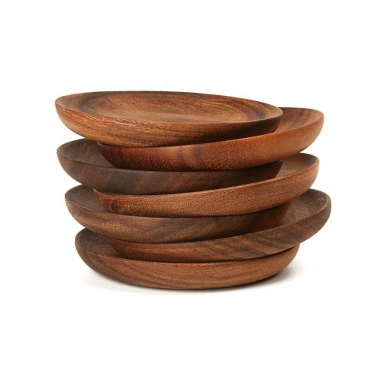Wholesale Luxury Home Decor Custom Logo Carved Large Natural Wood Plate Dishes Round Walnut Wooden Food Serving Platters Tray