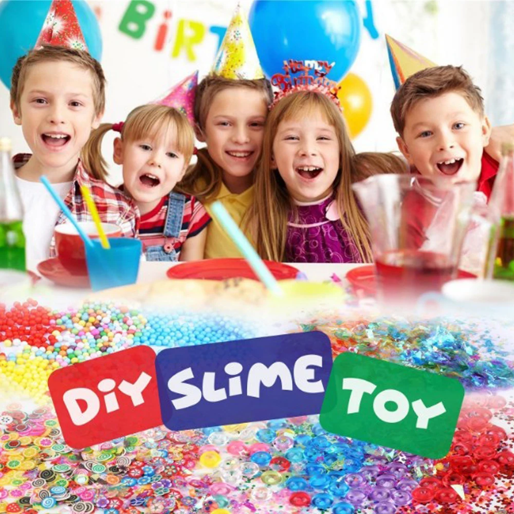 Slime Containers, Foam Balls, Fishbowl Beads, Fruit Slices and Other Accessories for Kids