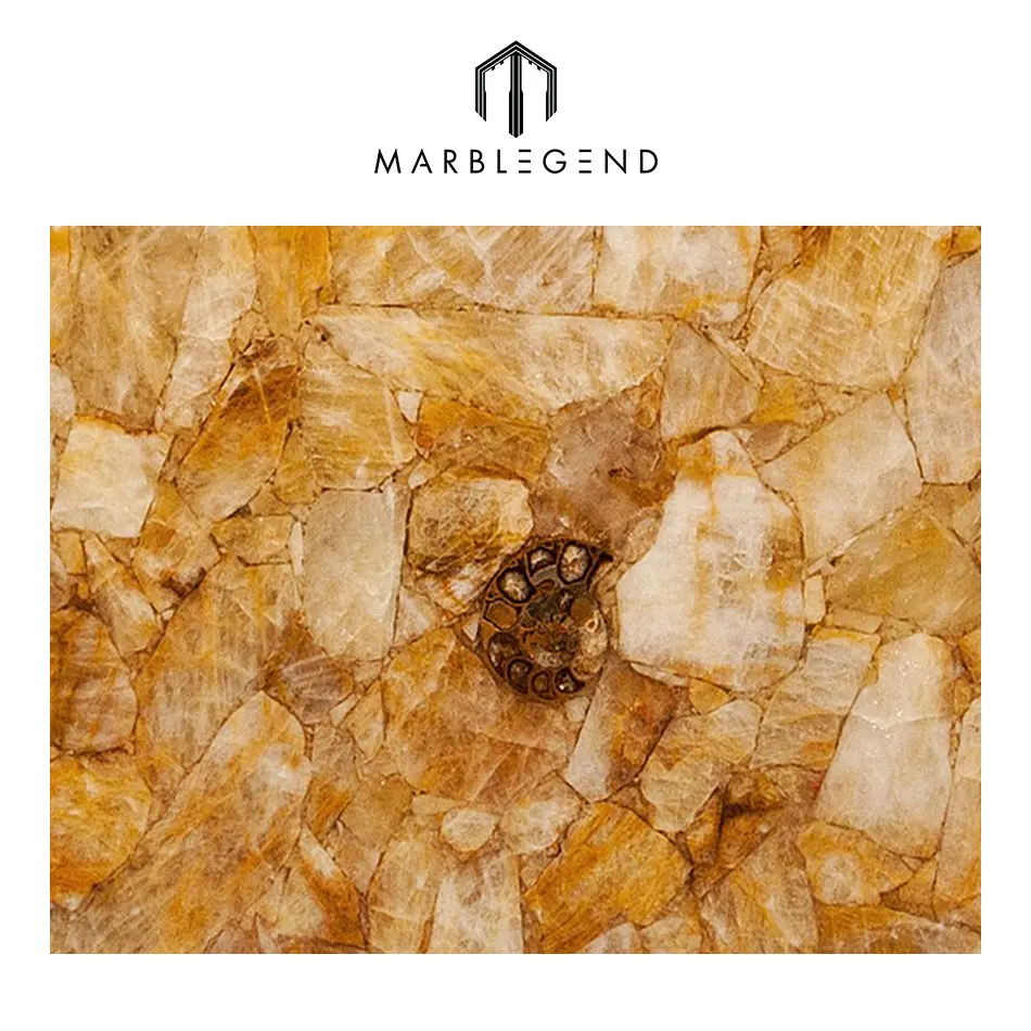 popular sale building material polished gemstone sole yellow quartz slab for countertop