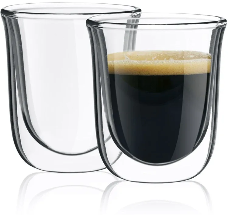AIHPO05 Fancy Cheap Handmade Thermal Morden Custom Pyrex Clear Double Wall Glass 80ml Espresso Cups Mug without Handle