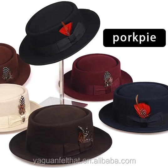 wholesale custom made Wool Felt Porkpie hat Pork Pie Gatspy Hat