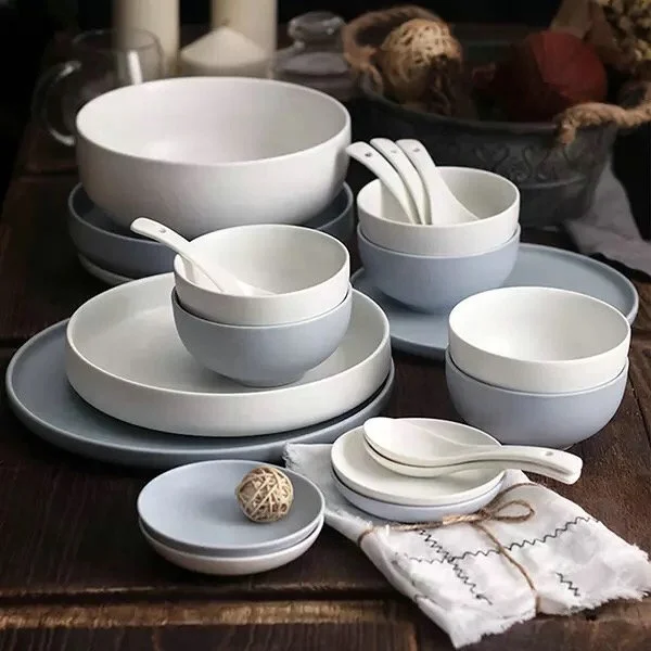 European style concise matt solid color restaurant used stoneware dinnerware