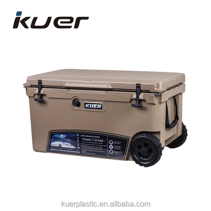 70QT long time outdoor fishing use roto-mold cooler box with wheel