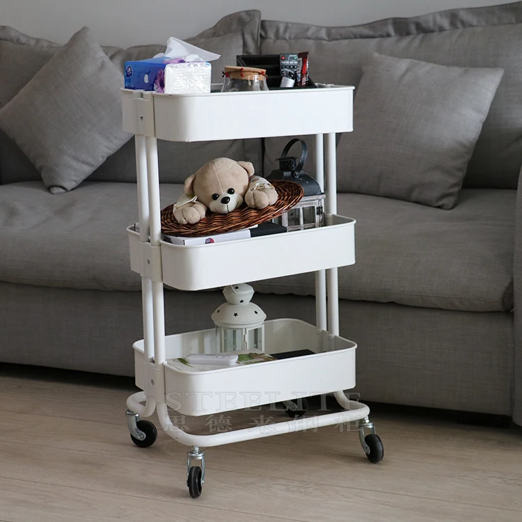3-Tier Rolling Cart for Serving Utility Organization Kitchen Cart with Portable Metal Handle Easy Moving Flexible Wheels