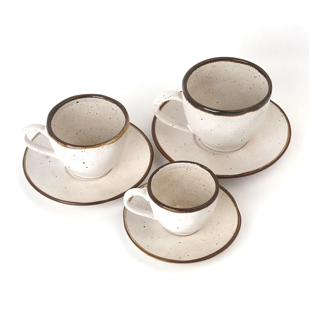 Vintage Retro Old Classical Antique Ancient Ceramic Stoneware Dolomite Coffee Tea Mugs Cup and Saucers Sets