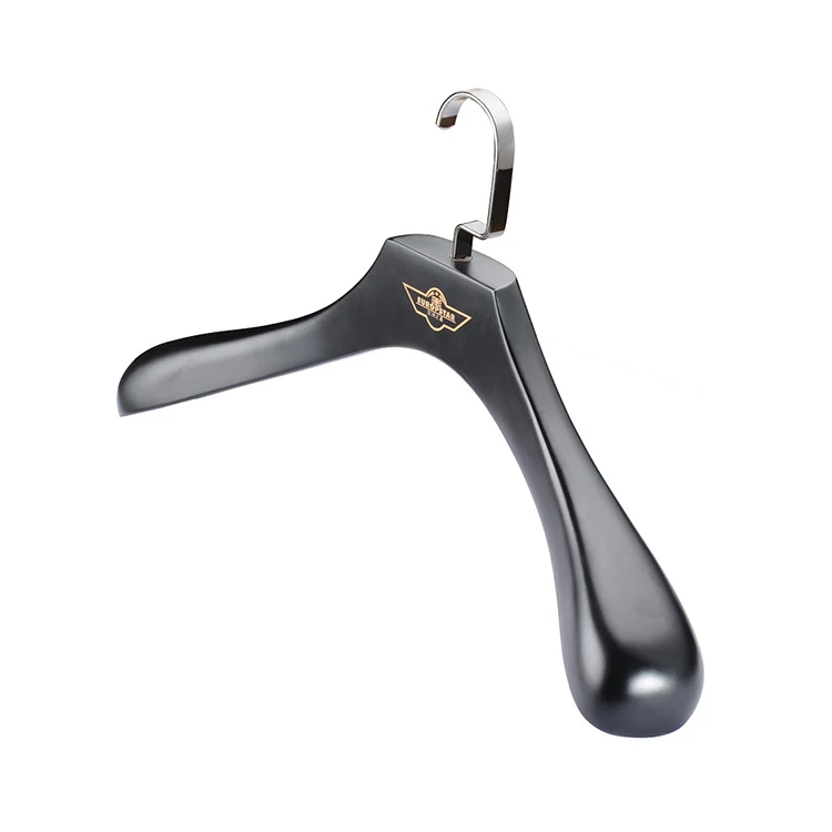Wholesale cheap price durable custom logo anti slip black wooden coat clothes hanger
