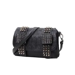 Bag Female Leather Handbags Rivet Black Skull PU Shoulder Bag Ladies Purse