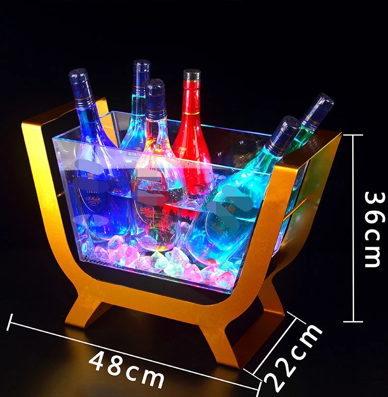 LED lighting golden chargeable champagne rectangular luminous acrylic ice bucket
