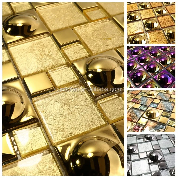 Wholesale Luxury Indian Style Gold Color Glass Ceramic Mosaic Tile