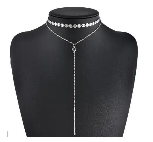 Fashion accessories simple popular necklace set with copper sequins, sparkle and tassel necklace