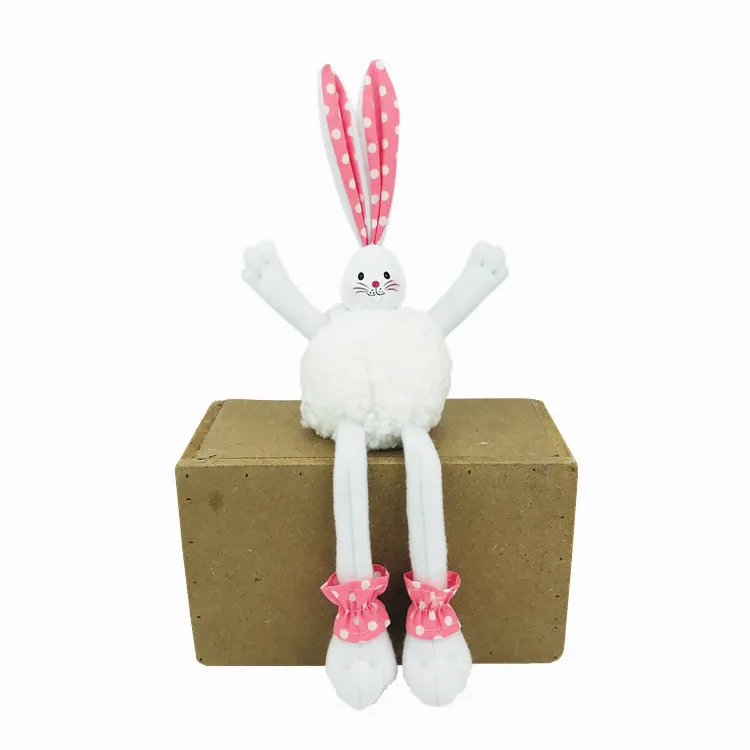 Handmade Holiday Spring Decoration Super Soft Velvet Lovely Pink Ear Bunny Plush Rabbit For Easter Home Decor