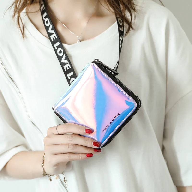 MIYIN Short wallet women Folding New Korean card holder ladies purse Personality PVC Laser Student Zipper Wallet women
