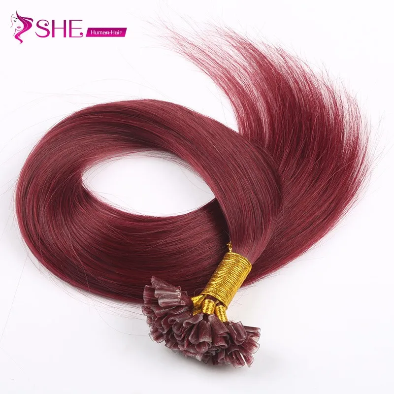
BeautymaxHair Italian keratin glue red straight brazilian flat tip hair extensions 